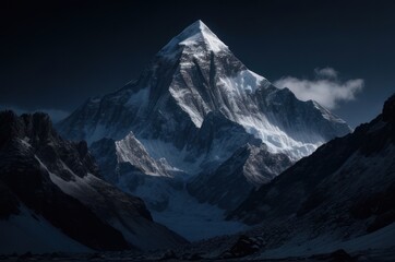 Obraz premium View of Mount Everest at night with starry sky and moon.Generative AI