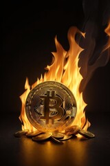 Crypto coins burning with fire.generative AI