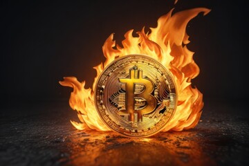Crypto coins burning with fire.generative AI