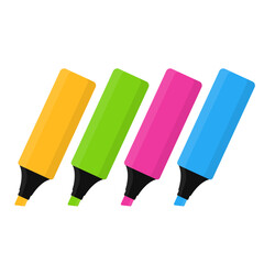 highlighter marker pen set flat vector illustration logo icon clipart isolated on white background - obrazy, fototapety, plakaty