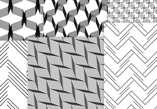 Seamless Pattern Collection with Simple Black and White Geometric Shapes