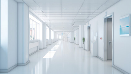 Clinic corridor modern door clean medicine health background hall indoor empty interior hospital room