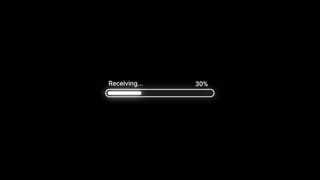 Receiving progress bar, Receiving bar loading progress indicator from 0% to 100% increasing percentage, Receiving complete progress bar with counting number of percentage