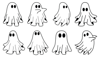set of cute halloween ghosts illustration
