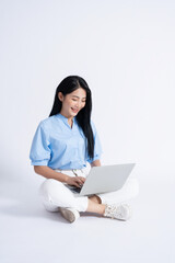 Photo of young Asian girl on white background