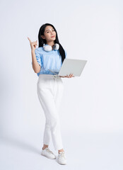 Photo of young Asian girl on white background