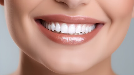 Obraz premium The perfect smile of a woman with healthy teeth. Teeth whitening. Oral care, dentistry.
