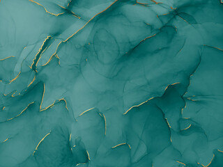 Fototapeta premium Alcohol Ink Texture. Grass. Aquamarine Watercolor