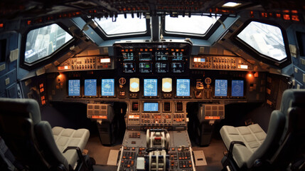 Spaceship cabin interior with digital instruments