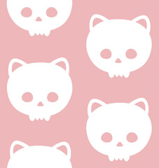 Vector seamless pattern of hand drawn flat cute cat skull silhouette isolated on pink background