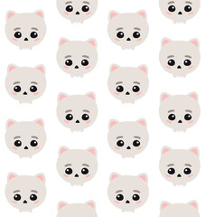 Vector seamless pattern of hand drawn flat cute cat skull isolated on white background