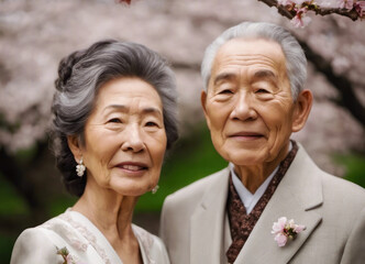 Beautiful elderly japanese wedding couple
