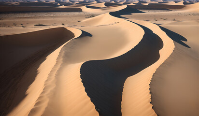 Desert, Sand Mountain, Sunset, Quiet Landscape, Real-life ai Photography. Generative AI.