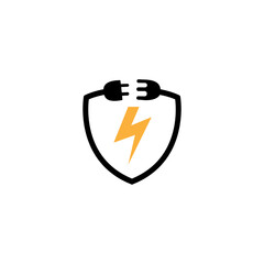 Electric thunder logo design with shield combination