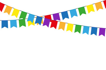Carnival garland with flags. Festival and fair decoration. Decorative colorful party pennants for birthday celebration. Vector illustration. EPS 10.
