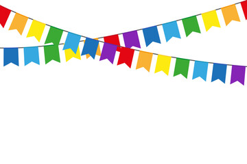 Obraz premium Carnival garland with flags. Festival and fair decoration. Decorative colorful party pennants for birthday celebration. Vector illustration. EPS 10.
