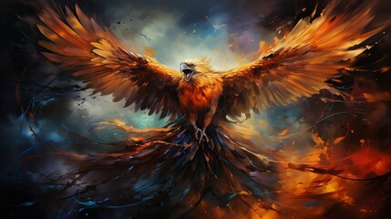 Oil painting of fury Phoenix - obrazy, fototapety, plakaty