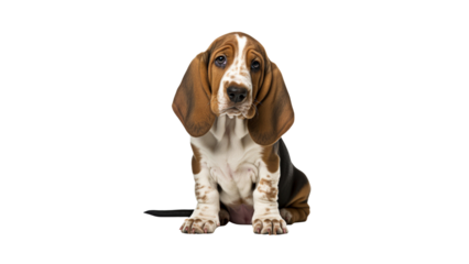 Irresistible Basset Hound Puppy: Precious Dog Cutout in PNG, Perfect for Heartwarming Designs.