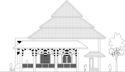 Sketch vector illustration of the architectural design of a mosque where Muslims pray