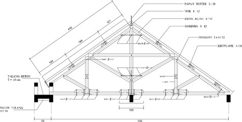 Vector sketch illustration of detailed architectural design of wooden easel for house roof