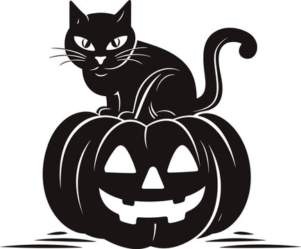 Collection of halloween silhouettes, Pumpkin and Cat