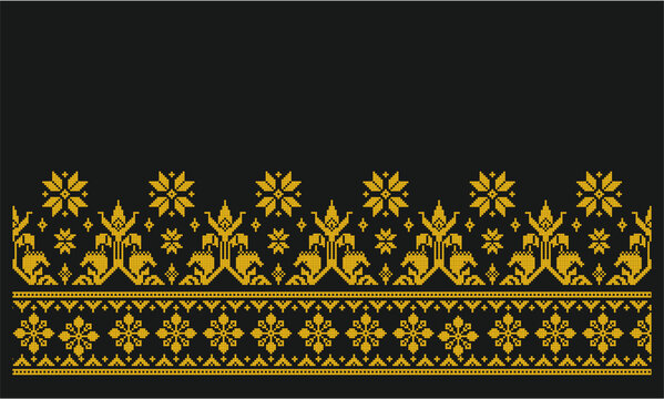 Black gold malay songket. Traditional Classic Malay handwoven black 'songket' with gold threads vector