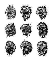Obraz premium Eagle falcon hawk tattoo character. Coloring Page. Bird head predator. Vector drawing. Collection of design elements.