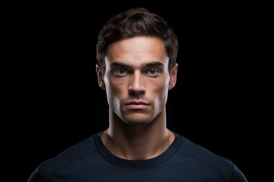 Fit man in sports clothing, determined in studio portrait against black background. Photo generative AI