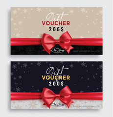 Christmas gift voucher vector set design. Gifts voucher lay out collection for holiday season shopping discount card background. Vector illustration gift coupon discount collection.
 - obrazy, fototapety, plakaty