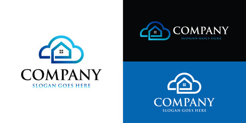 cloud and house line logo e letter