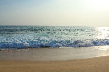 Wild raw empty beach in Sri Lanka. Close up on waves, background