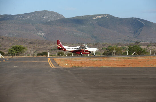 ituacu, bahia, brazil - august 25, 2023: aeronava cessna caravan 208b - PT-OGS - seen at the aerodrome of the city of Ituacu.