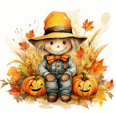 recommend clip art: Autumn Harvest, Watercolor Scarecrow and Pumpkin Thanksgiving Greetings
