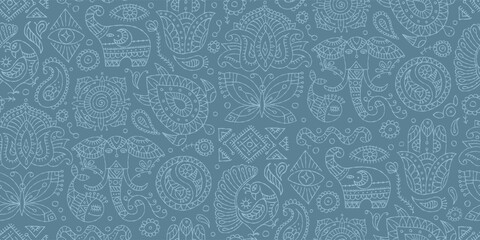 Indian vintage ornament for your design. Esoteric and animals, design elements, Seamless pattern background - 640491020