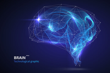 Brain graphic made of streamlined particles, vector illustration. - 640491607