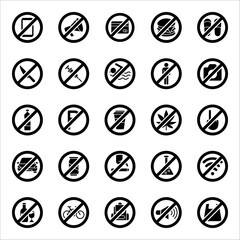 set of prohibition sign, vector symbols icons, vector illustration on white background