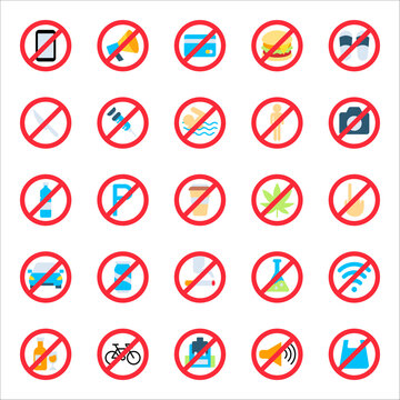 set of prohibition sign, vector symbols icons, vector illustration on white background