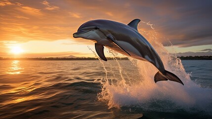 Portrait dolphin appearing in the sea with light exposure