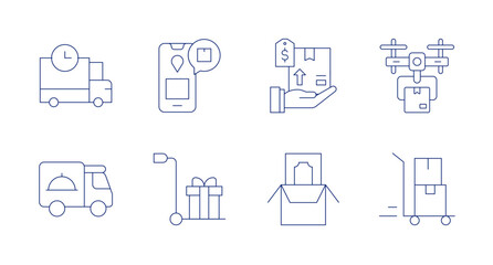Delivery icons. Editable stroke. Containing delivery box, delivery truck, delivery, digital product, distribution.