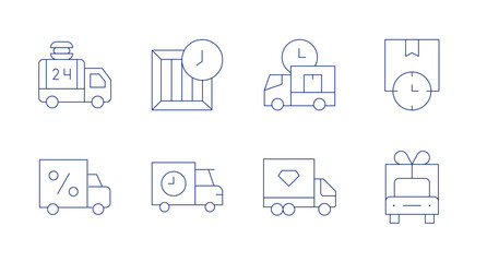 Fototapeta na wymiar Delivery icons. Editable stroke. Containing delivery service, delivery time, delivery truck.