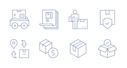 Delivery icons. Editable stroke. Containing delivery, order, package, protection, product, purchase.