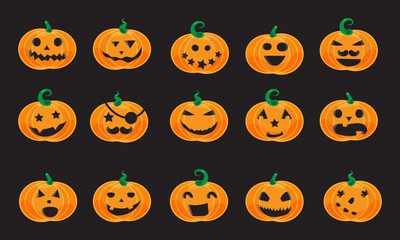 Set pumpkin on white background. Orange pumpkin