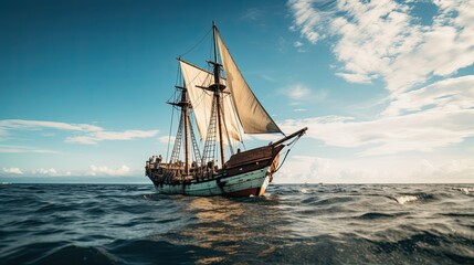 Portrait Phinisi ship sailing on the sea AI Generative