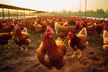 Portrait chicken in the farm with light exposure AI Generative