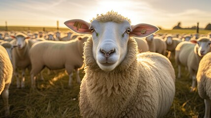 Obraz premium Portrait woolly sheep on the farm AI Generative