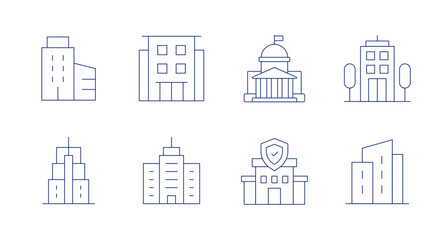 Building icons. Editable stroke. Containing building, condominium, government, headquarter, insurance.