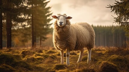 Obraz premium Portrait woolly sheep on the farm AI generative