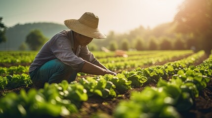 Portrait farmer picking vegetables AI Generative