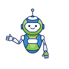 Robot presenting or welcoming gesture vector illustration. Cute robot cartoon illustration design