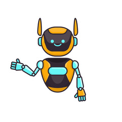 Robot presenting or welcoming gesture vector illustration. Cute robot cartoon illustration design